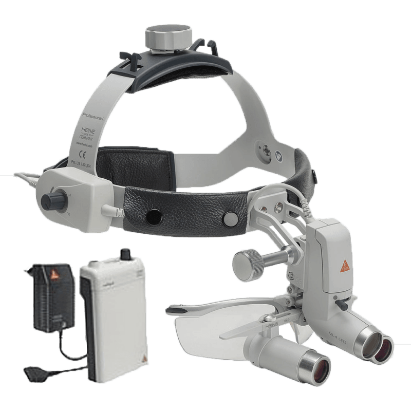 Heine ML4 LED HeadLight Kits with Binocular Loupe 4x/340mm S-GUARD and Power Source Heine ML4 LED HeadLight Kits with Binocular Loupe 4x/340mm S-GUARD and Power Source